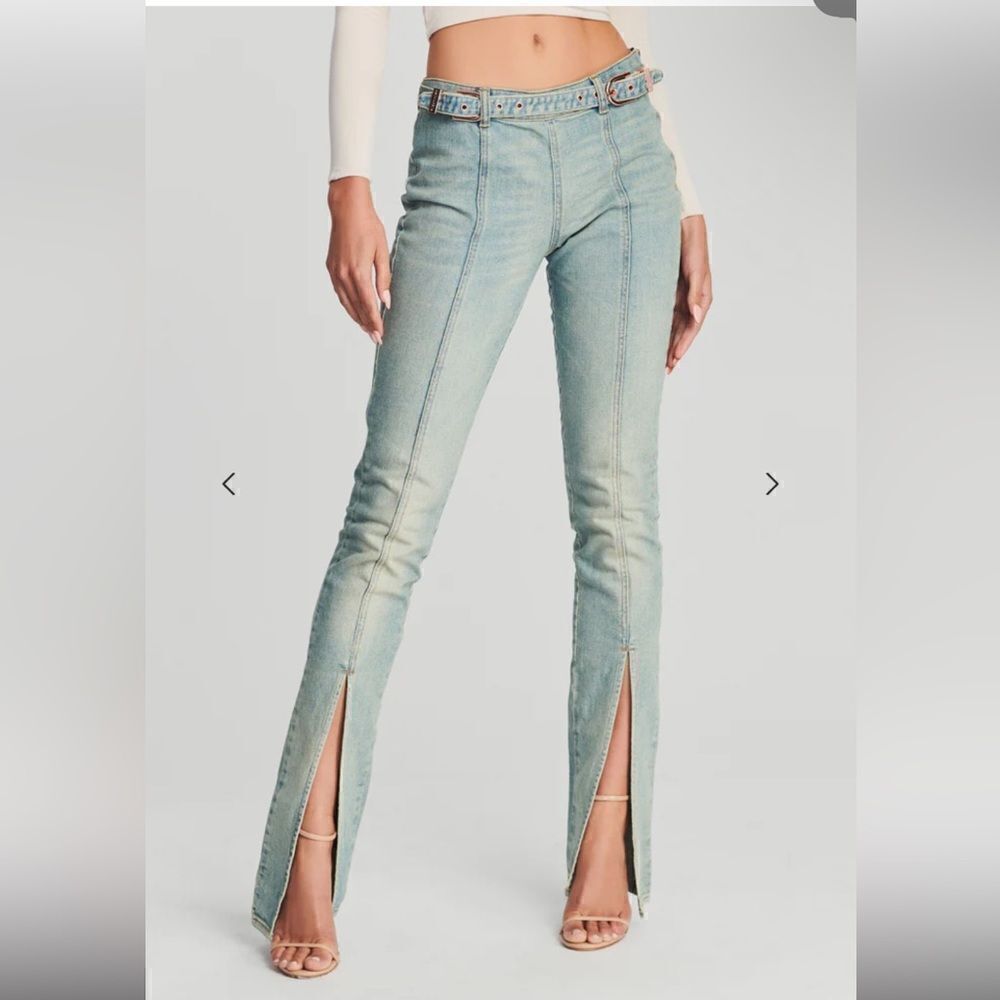 Retrofete Darby pants Jeans low rise buckle split hem flares NWT Revolve Sz 27
